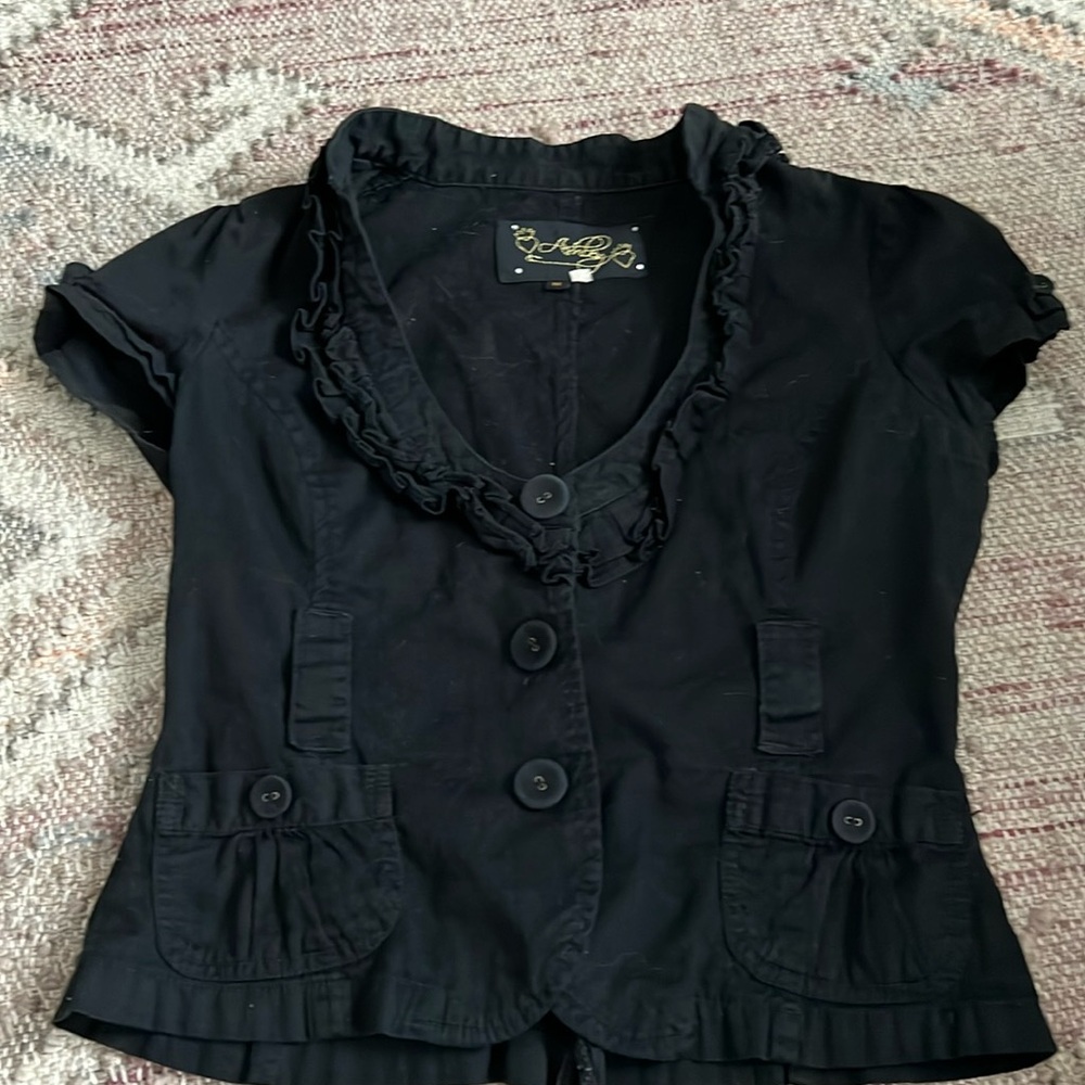 Button front ruffle blouse